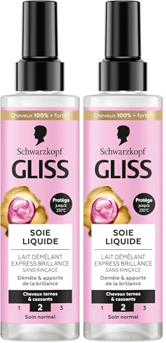 Schwarzkopf - GLISS - Lait Démêlant Express - Soie Liquide - Brillance - Protège jusqu'à 230°C - Démêle & Apporte de la Brillance - Cheveux Ternes & Cassants - Soin Normal - Sans Rinçage - 200ml