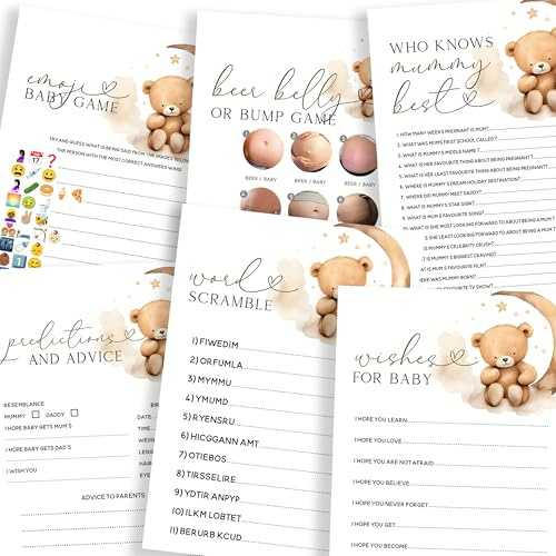 The Little Party Company Baby Shower Teddy Bear Theme Game Bundle - 6 Games Included for 10 Players