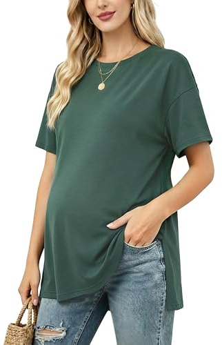 Love2Mi Damen Umstandstop Kurzarm Umstandsmode Oversized Umstands T-Shirt