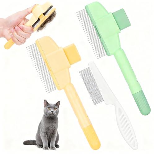 Meetory Katzenbürste - 3 Stück Fellblitz Bürste für Katze Selbstreinigender Flohkamm für Haustiere Hunde & Katzen Hundekämme Haustierkamm für Langhaarkatzen und Kurzhaarkatzen
