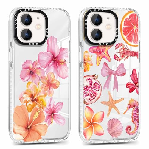 Yoedge 2 × Cover per iPhone 12 Mini, Custodia Estivi Fiori Flower per Telefono in Trasparente con Aesthetic Motivi Design, Custodie per Cellulare in Silicone per iPhone 12Mini 5,4 Case,Rosa Summer