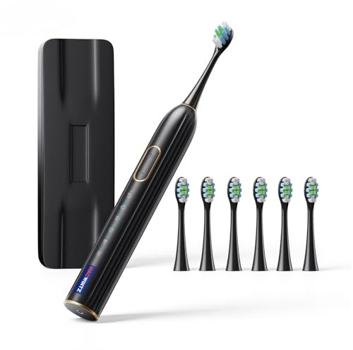 MACWINTZ Electric Toothbrush for Adults - Sonic Toothbrush with 15 Levels & 5 Modes, MagLev Technology, 180-Day Long Battery, IPX7 Waterproof - Includes 6 Brush Heads & Travel Case (Black)