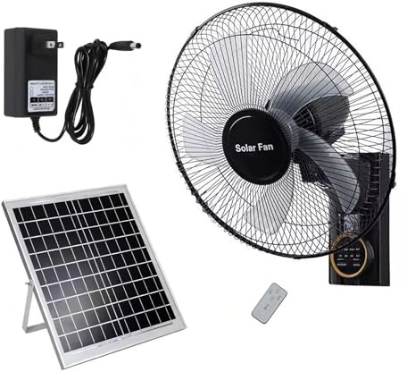 NRQCJM Ventilador Solar Exterior con Mando a Distancia, Alimentado Por Panel Solar, Ventilador de Pared Oscilante de 3 Velocidades Para Patio, Garaje, Camping, Dormitorio, Recargable
