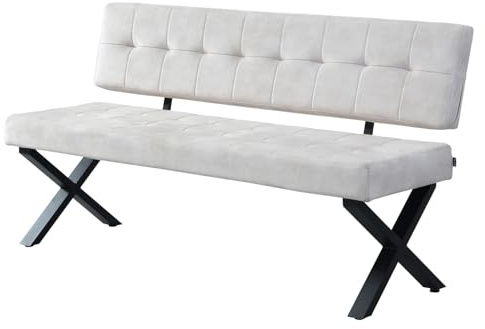 B&D home® Sitzbank Karen 160cm – gepolsterte Esszimmerbank mit Rückenlehne, X-Metallgestell schwarz, Webstoff/Microfaser in Grau, modern Industrial Design für Esszimmer, Küche & Flur