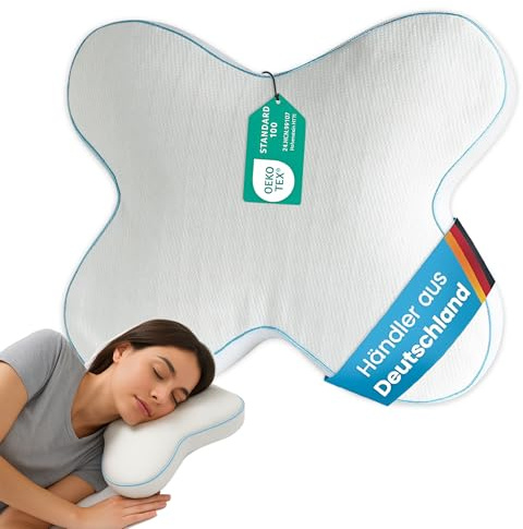Home Oase® CoolWave Schmetterlingskissen 45x55 cm – Ergonomisches Nackenstützkissen aus Memory Foam – Seitenschläferkissen mit kühlendem Bezug – Orthopädisches Kopfkissen für Rücken- & Seitenschläfer