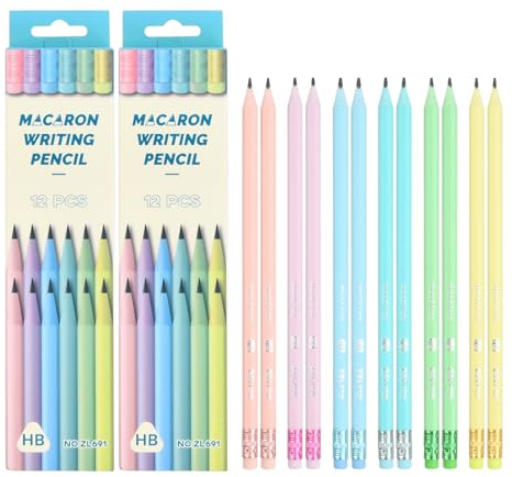 Culinavog Set 24 Lápices HB con Goma, Lápiz Pastel de Grafito, Forma Triangular Ergonómica, Sin Madera en Resina, Material Escolar para Niños, Escritura Suave y Regalo de Vuelta al Cole