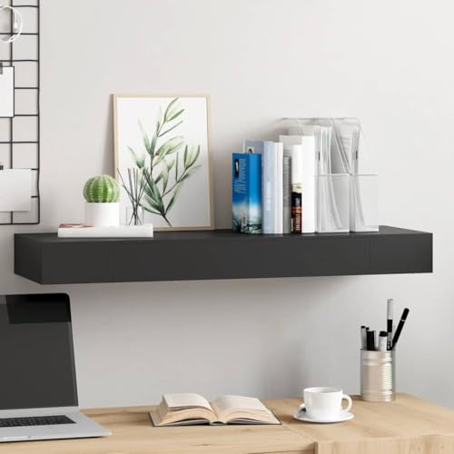 Mokuyary Schweberegal mit Schublade Schwarz 80x25x8 cm Wandregal,Schweberegal Wandregal Modernes Regal Wand für Flur,Wohnzimmer,Schlafzimmer