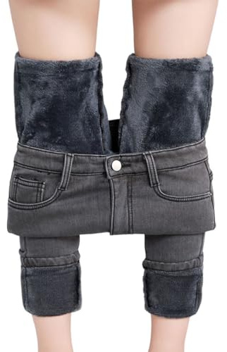 ORANDESIGNE Jeans Termico Donna Invernali Pantaloni Termici Foderati Pile Skinny Jeans Felpati Vita Alta Elasticizzati A Grigio S