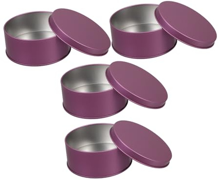 Angoily 4 Stück Violette Aufbewahrungsbox aus Blech mit Deckel Große Runde Metallbox für Kekse Luftdicht und Stilvoll für Zuhause und Büro