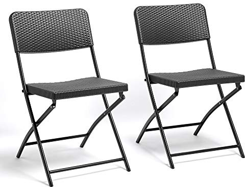 VonHaus Folding Garden Chairs - Rattan Effect Foldable Chairs Set of 2 - Outdoor Seats for Alfresco Dining - for Patio, Terrace, Conservatory, Balcony & Decking