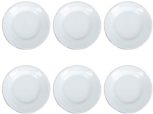 SHINEOFI 6 pièces Assiettes Émaillées Rondes avec Rebord Plates Polyvalentes pour Salade Fruits Pâtes et Soupe Service Empilable pour Camping et Repas