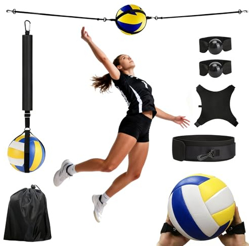 BONJUME Set da Allenamento per Pallavolo, Accessorio per Rimbalzo da Pallavolo Attrezzatura per Allenamento Pallavolo Kit di Allenamento Individuale Regolabile per Servizi e Schiacciate da Pallavolo