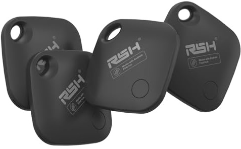 RSH Android Bluetooth Tracker Tag, Smart Tracker 4-Pack, Autorizado por Google, Key Finder, Luggage Tracker, Localizador de Objetos Compatible con Google Localizador App, Negro