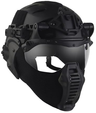 Full Set of Military Airsoft Bump Helmet Gear, Tactical Full Face Steel Mesh Mask, Men Halloween Cosplay Costume, for Outdoor CS CQB Airsoft Paintball Gear(BCP)
