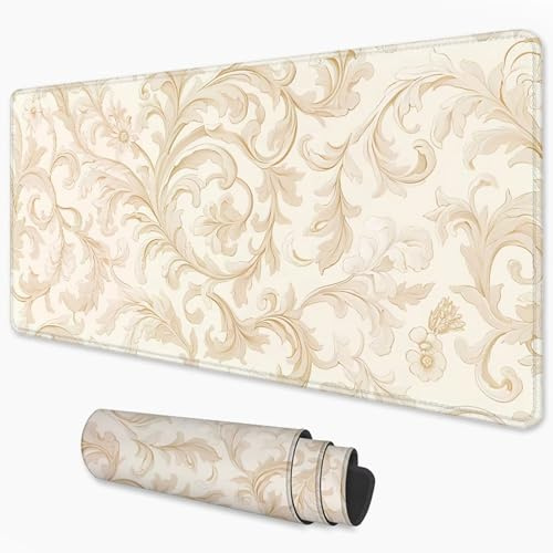 Tapis de Souris XXL Bohême, Tapis de Souris Beige 800x300 mm, Imperméable et Durable Mouse Pad avec Bords Cousus et Base en Caoutchouc Antidérapant, Desk Mat pour Bureau, Maison, Salle de Jeux 3Y-777