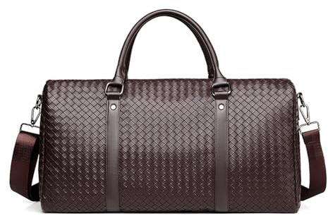 FANDARE Sportväska herr dam resväska med våtfack PU-läder vävd weekender Ryanair handbagage weekender bag bastuväska simväska doktorväska träningsväska badväska semesterväska, BRUN, L, Resväska