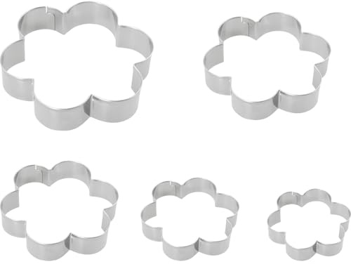 ZCZQC 5PCS Six Petal Flower Shaped Cookie Cutters Set Small Size 3.15 2.76 2.36 1.97 1.57 Inch Stainless Steel Cutting Dies For Dough Gummies Rice Balls Cake Embryos Cheese Shaping And Cutting