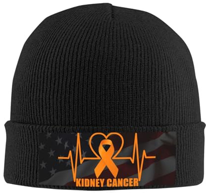 Nogxinri Kidney Cancer Awareness Heartbeat Orange Ribbon Unisex Knit Beanie Hat Cozy Warm and Stylish Winter Essential