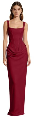 Vestido Largo satén para Mujer Vestido de Noche Cuello Cuadrado Hombros Descubiertos sin Tirantes drapeado Fruncido Tejido Elegante Sexy para Boda Fiesta graduación Verano (XS)
