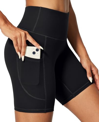 IUGA Gym Shorts for Women High Waisted Tummy Control Cycling Shorts Women with Pockets Workout Sport Yoga Running Shorts Black