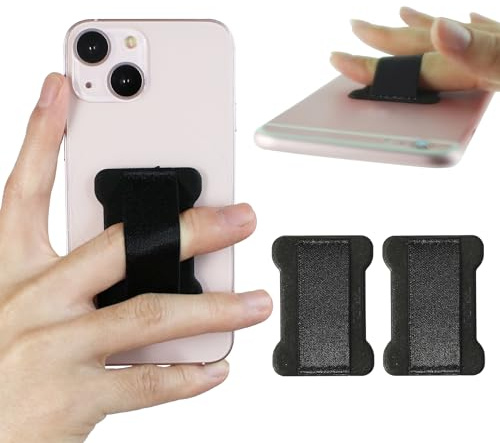 WOJI Cell Phone Finger Grip Strap Holder for Hand, Phone Strap, Phone Holder for Hand - Small, New Slim Finger Loop Selfie Grip Compatible with Most Smartphones (Black) - 2Pack