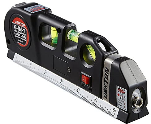 Dekton 6 in 1 Laser Level Bubble Spirit Level Tape Measure Metric Imperial Tape Ruler