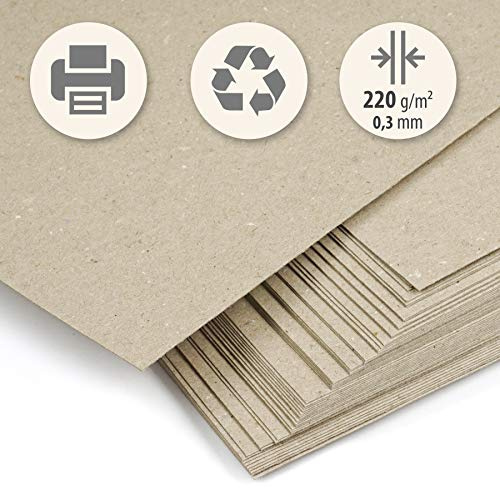 50 hojas papel grueso Cartón reciclado beig kraft claro DIN A4 220 g/m², Cartoncillo compacto para imprimir, manualidades, scrapbook, etiquetas, tarjetas de visita.