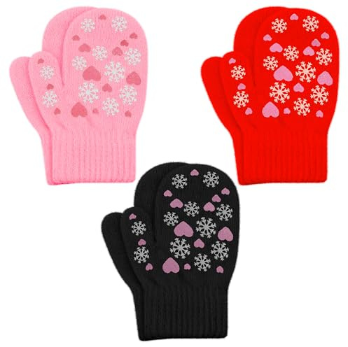 Cooraby 3 Pairs Toddler Stretch Mittens Winter Warm Knitted Magic Mittens Gloves (Color D, 2-4 Years)
