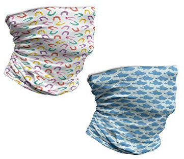 ABAKUHAUS Nackenwärmer 2 er Set Halswärmer nackenhörnchen Stehkragen, Bunte Fröhlich Tiere Lustige Kaninchen auf Tupfen, Multicolor Blau