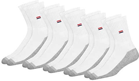 NAVYSPORT Chaussettes Homme 43-46 Sport Hautes Homme Femme - Lot de 5 Paires Socquettes Classiques Unisex Crew Coton Coussin Confort (EU 43 46, Blanc/Gris)