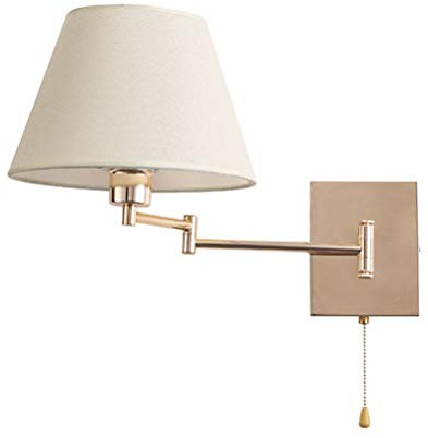 OOWOKS Vintage Wandleuchte Einstellbar Schwenkarm mit Zugschalter Schlafzimmer Bettlampe Wand Leselampen, Stoff Lampenschirm E27 Innen Beleuchtung Wandlampe, für Wohnzimmer Büro Hotel Cafés Studieren