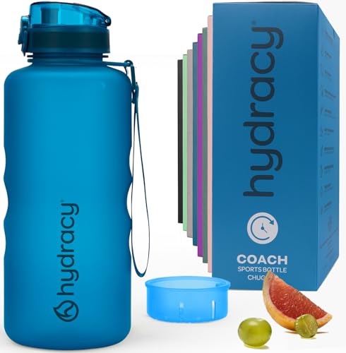 Hydracy Motivations Trinkflasche mit Zeitmarkierung & Fruchtinfuser 2 L | BPA-frei,auslaufsicher,schweißabweisende Hülle,tägliche Flüssigkeitszufuhr-Tracking für Sport und Outdoor-Aktivitäten