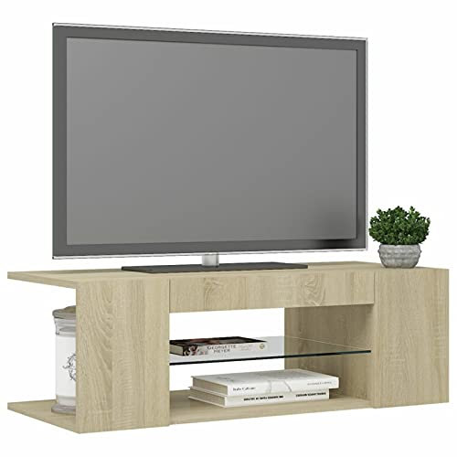 Tidyard Gecheer Meuble TV LED RGB Chêne Sonoma - Design Tendance & Espace Organisé