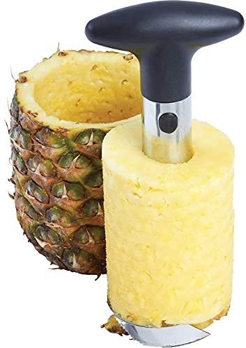 Easy Kitchen Tool - Affettatrice per ananas, in acciaio inox, per sbucciare frutta e ananas, per affettare, per risparmiare tempo/facile da pulire, per fare anelli ananas (nero)