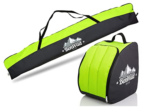 Rawstyle Skitasche Ski-Schuh-Tasche Set SKI-Tasche 160cm 180cm 190cm wasserdicht Ski Bag Ski Cover Wintersport Kombi (schwarz-hellgrün, Set 160cm)