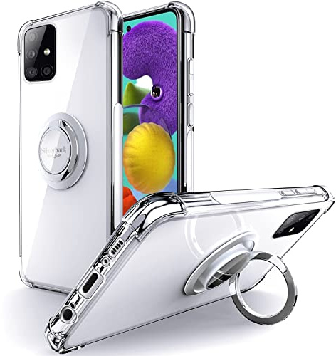 Silverback für Samsung Galaxy A51 4G Hülle mit 360° Ring, Transparent | Ring Halter Handyhülle, TPU Cover, Stoßfester Stoßfänger Schutzhülle, Weiche Dünn Case