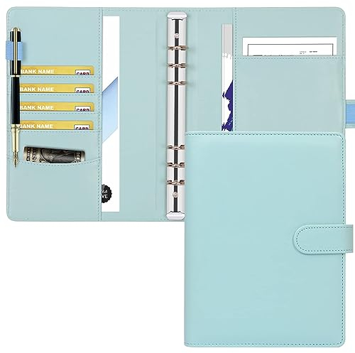 Toplive Portfolio A5 Mehrzweck-Koffer aus PU-Leder mit 6 Ringbindungen, für Schule und Arbeit, Blau