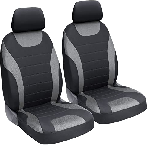 UniVexx® Autositzbezüge 2er-Set – Universal Vordersitz-Schonbezüge mit Airbag-Ausschnitt – Atmungsaktiv & pflegeleicht – Passend für viele Automodelle (Schwarz/grau)