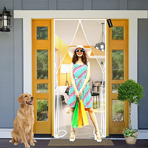 Magnet Fliegengitter Tür Insektenschutz 95 x 225 cm Magnetvorhang ist Ideal für Balkontür Wohnzimmer und Terrassentür, Kinderleichte Klebemontage Ohne Bohren - Weiß A