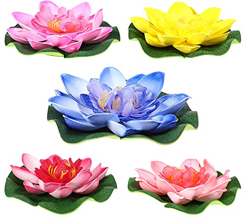 Homoyoyo 5Pcs 10cm Artificial Floating Foam Lotus Flowers Water Lily EVA Lotus Flowers Floating Pond Decor for Home Outdoor Garden Patio (Red/Pink/Yellow//Light Pink)