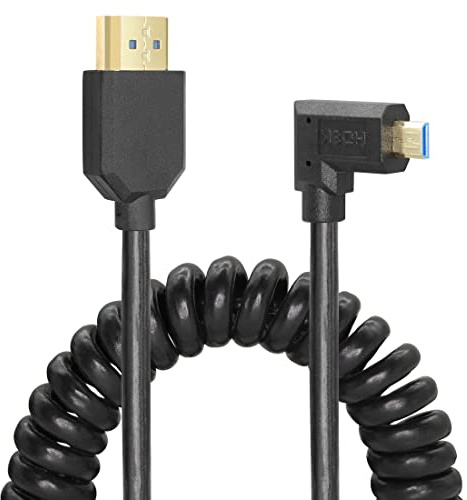 YACSEJAO Micro HDMI to HDMI Cable Coiled 8K HDMI 2.1 Telescopic Cable High Speed Cable Support 120Hz 48Gbps Dynamic HDR for Digital Cameras (Left)