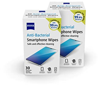 ZEISS Lingettes antibactériennes pour écran de smartphone, pour ordinateurs, appareils photo et jumelles, emballées individuellement, chiffons jetables en sachets, 70 % d'alcool, blanc, taille unique