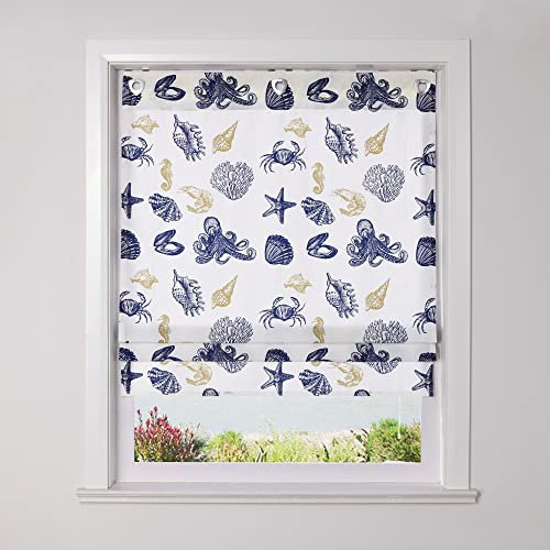 SCHOAL Raffrollo ohne Bohren Raffgardinen mit Ösen Gardinen Landhaus Ösenrollo Vorhänge Blickdicht BxH 80x140cm 1 Stück Muster #3