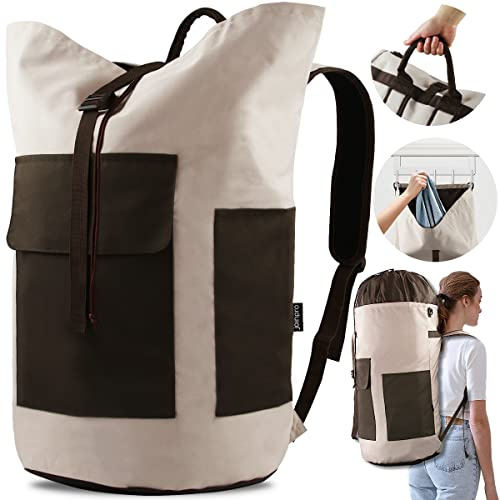 JOINPRO Wäschesack-Rucksack, 125 l, extra große Reise-Wäschesäcke mit Schultergurten, verstellbares und ausziehbares Design, Wäschesammler mit 3 Taschen für Waschsalon, Uni, Reisen, Camping