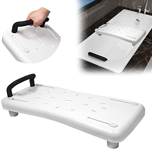 XMTECH Siège de bain pour personnes âgées - Planche de bain pour s'asseoir - Avec poignée ergonomique - Antidérapante - En plastique - Avec poignée noire