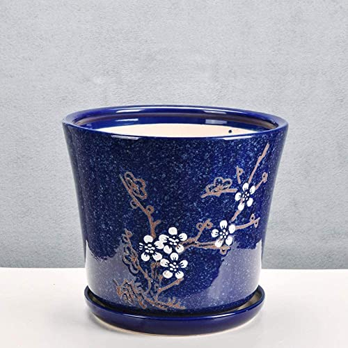 Vintage Chinesischer Stil Blumentopf Keramik Blumentopf Großer Haushalt Mit Tablett Blume Grünpflanze Pflanzgefäß Fleischige Inneneinrichtung Wohnkultur Geschenk Für Haus Garten Terrasse Dekoration