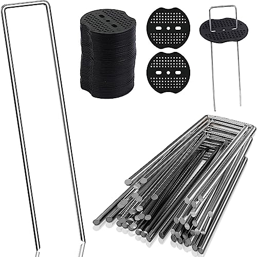 ERUIV Anclaje Clavos para Cesped Artificial, Adecuado para Malla antihierbas, Aceros inoxidables piquetas Malla antihierbas, Grapas cesped Artificial Verde(50pcs+50 Arandelas)