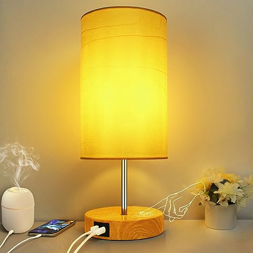 Allesgute Touch Control Bedside Lamps, 3 Way Dimmable Table Light with 2USB Charging Ports, LED Bed Side Lamp for Bedroom Living Room Office, E27 Bulbs Included