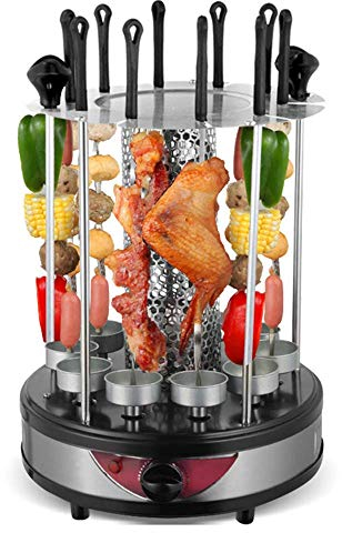 Parrillas de asador Verticales giratorias eléctricas Parrilla de Barbacoa de Horno Vertical con Horquilla de Parrilla súper Larga de 250 mm, Dorado Completo de 360 °, Acero Inoxidable, acces