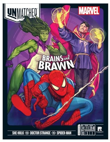 Iello, Unmatched Marvel: Brains and Brawn, Board Game, Ages 14+, 2-3 Players, 20-40 Minutes Playing Time